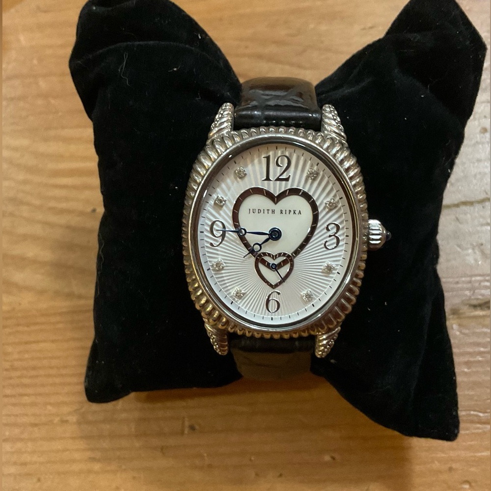 Judith RipkaSterling Silver mother of pearl hearts deployment buckle wrist watch
